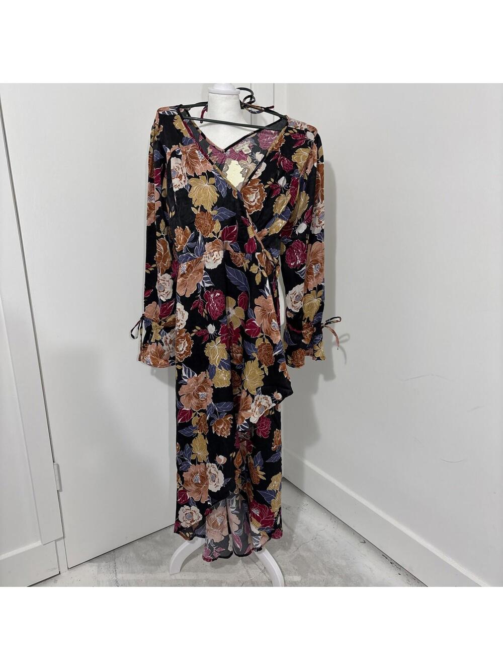 NWT Band Of The Free Floral Hi-Lo Wrap Maxi Black Berry L New Boho Whimsigoth